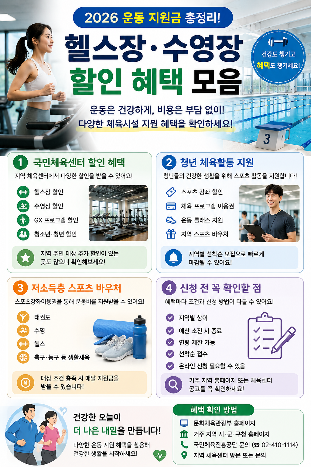 2026 운동 지원금 총정리! 헬스장·수영장 할인 혜택 모음