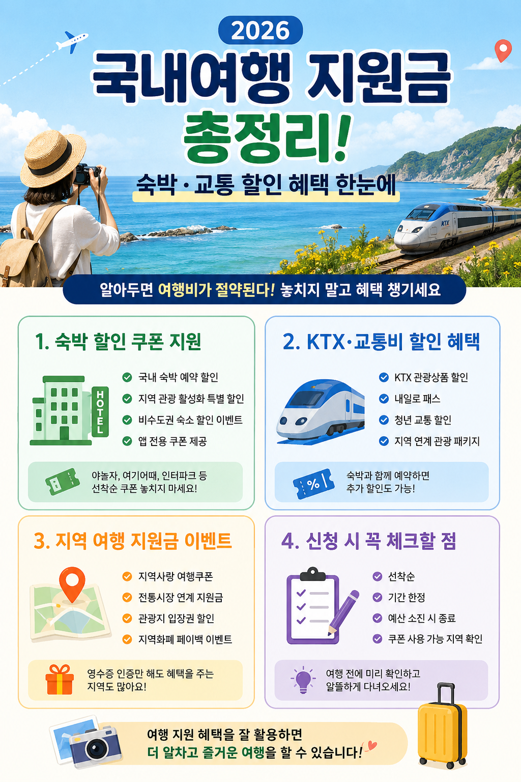 2026 국내여행 지원금 총정리! 숙박·교통 할인 혜택 한눈에